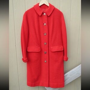 1960s Mod Vintage Union Made Red Dress Coat L Coin Buttons